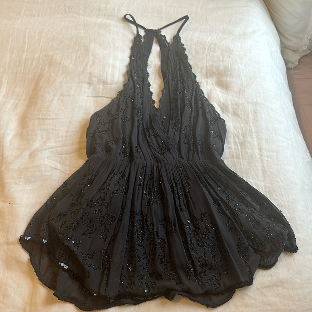 Free People grey and black sequin tank top, racer back